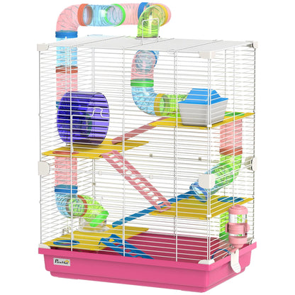 Cage à hamster à 5 étages avec roue d'exercice, rose