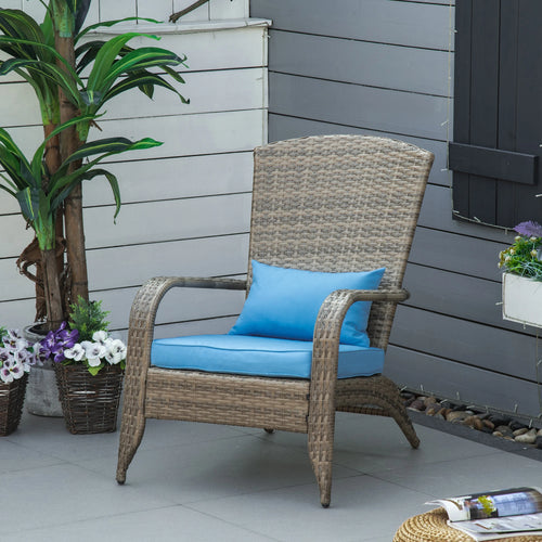 Outdoor PE Rattan Adirondack Chair, w/ Cushions, Blue