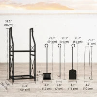 2-Tier Metal Firewood Rack, 4 Fireplace Tools, Black Firewood Racks at Gallery Canada