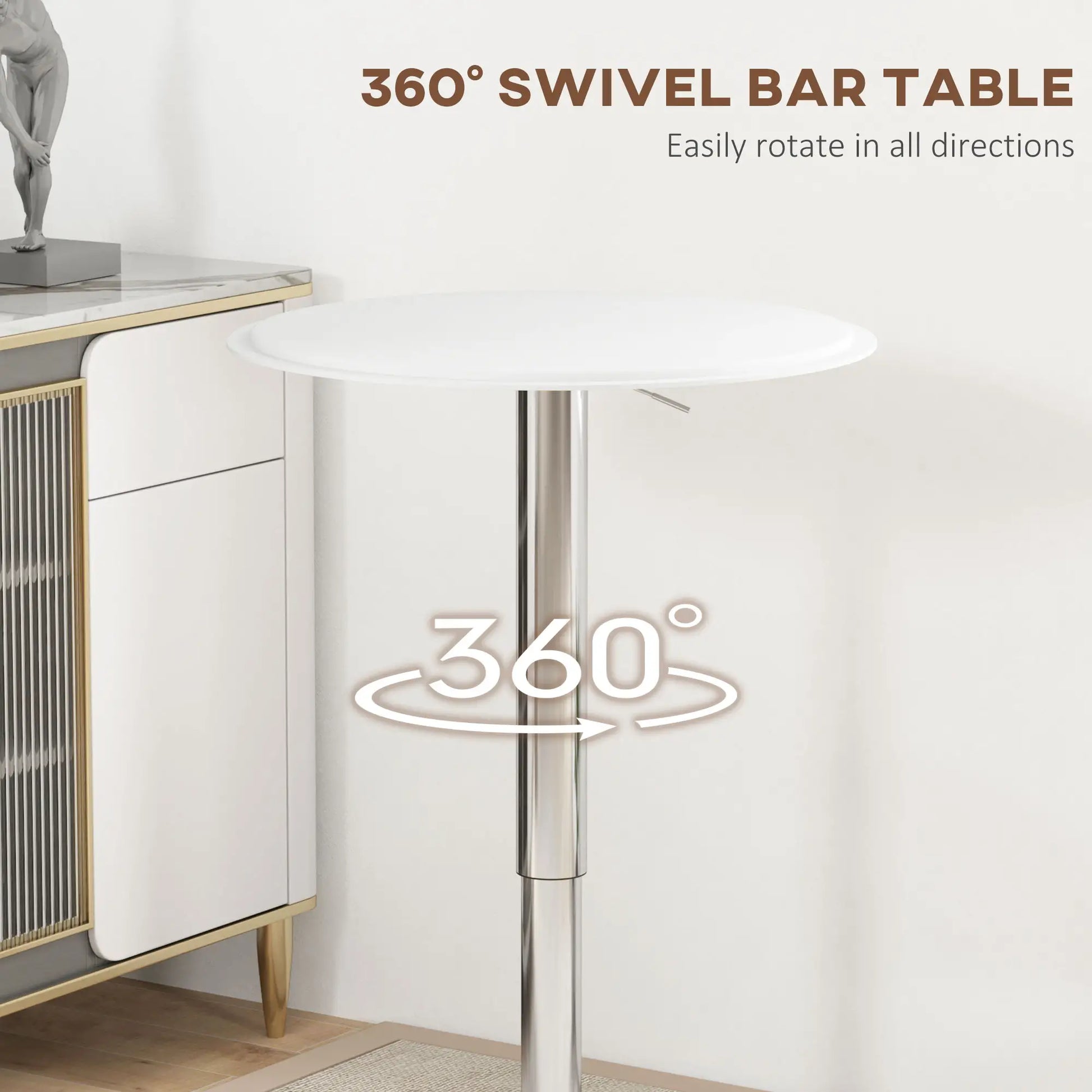 Round Bar Table, Adjustable Height, Faux Leather, Wooden Top, Chrome Base, White Bar Tables & Dining Tables at Gallery Canada