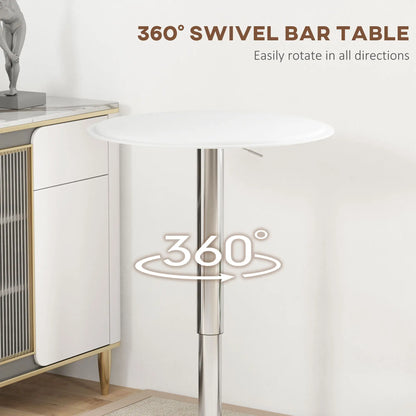 Round Bar Table, Adjustable Height, Faux Leather, Wooden Top, Chrome Base, White Bar Tables & Dining Tables at Gallery Canada