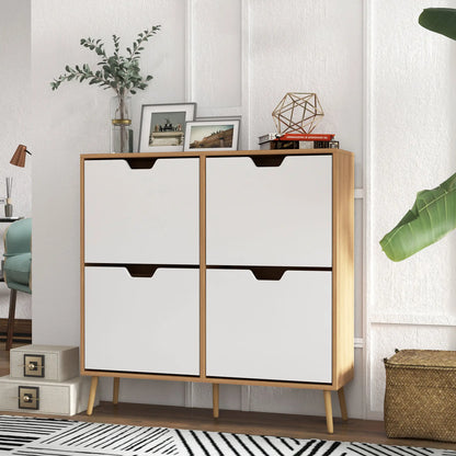 Shoe Storage Cabinet, 4 Flip Drawers, Adjustable Shelf, Holds 8-16 Pairs, Natural Shoe Storage Cabinets & Racks at Gallery Canada