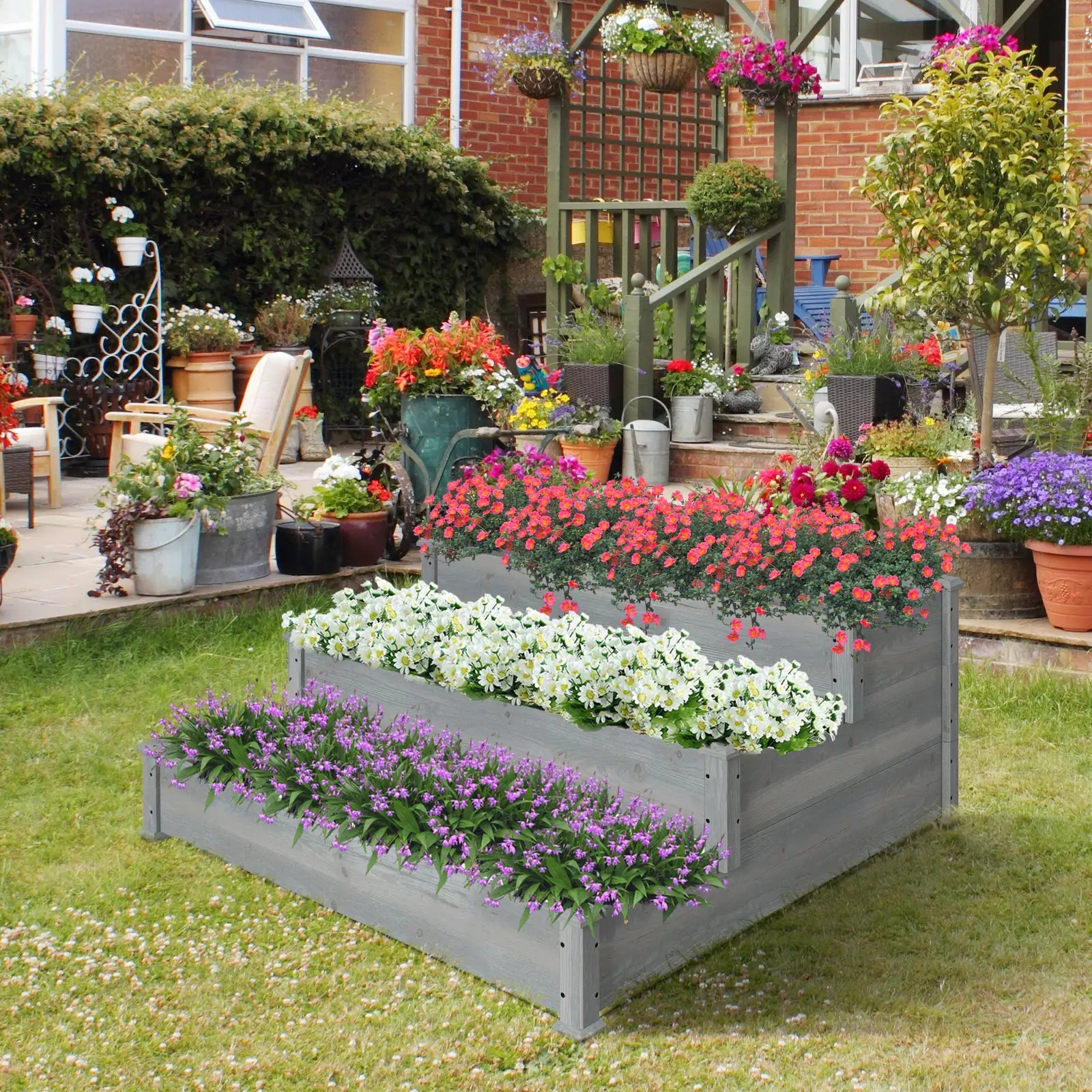 3-Tier Garden Bed Planter Box, 49"x49"x22", Grey Raised Garden Beds at Gallery Canada