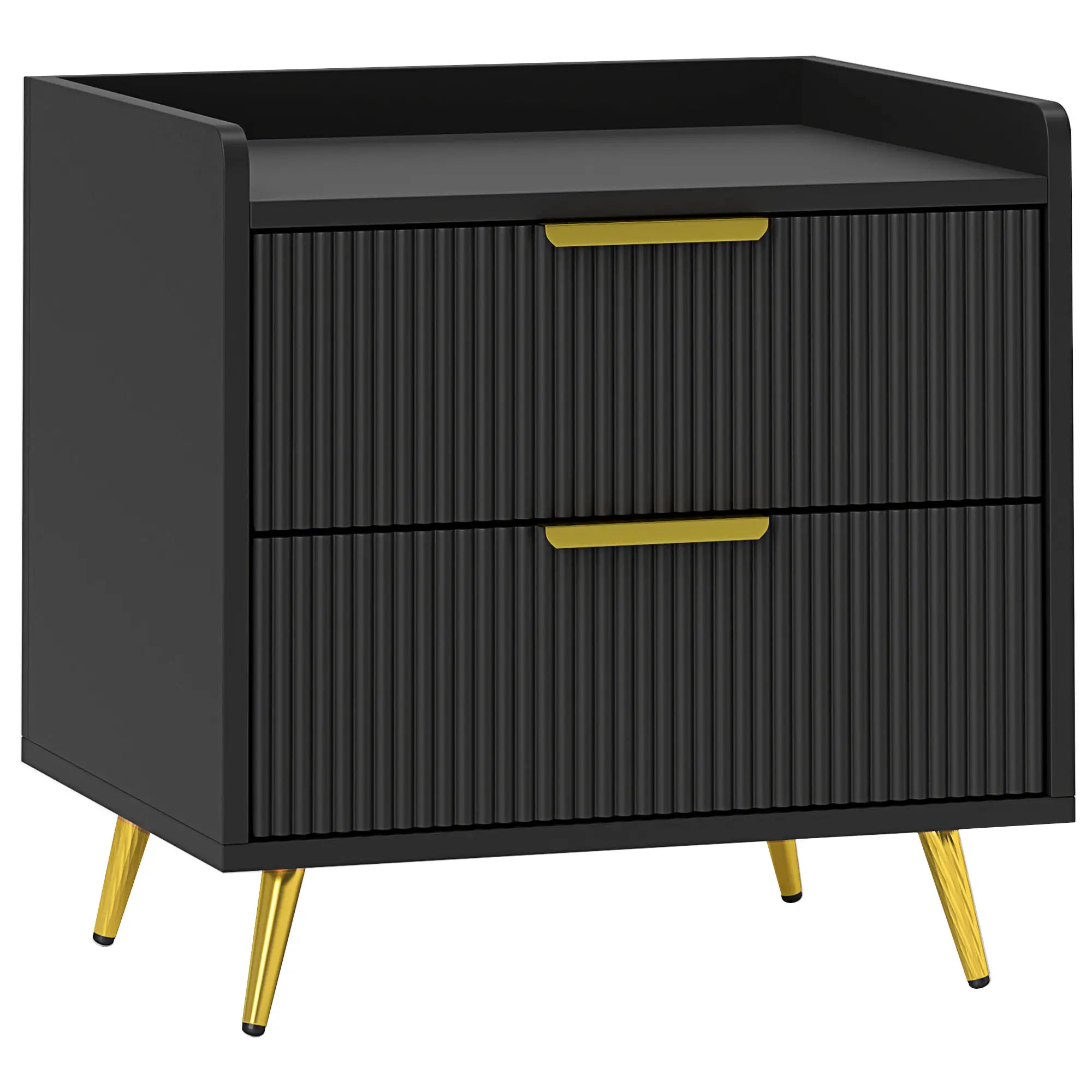 Black Bedside Table, Nightstand with 2 Drawers, Metal Legs, Black Bedside Tables at Gallery Canada