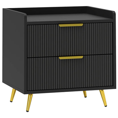 Black Bedside Table, Nightstand with 2 Drawers, Metal Legs, Black Bedside Tables at Gallery Canada