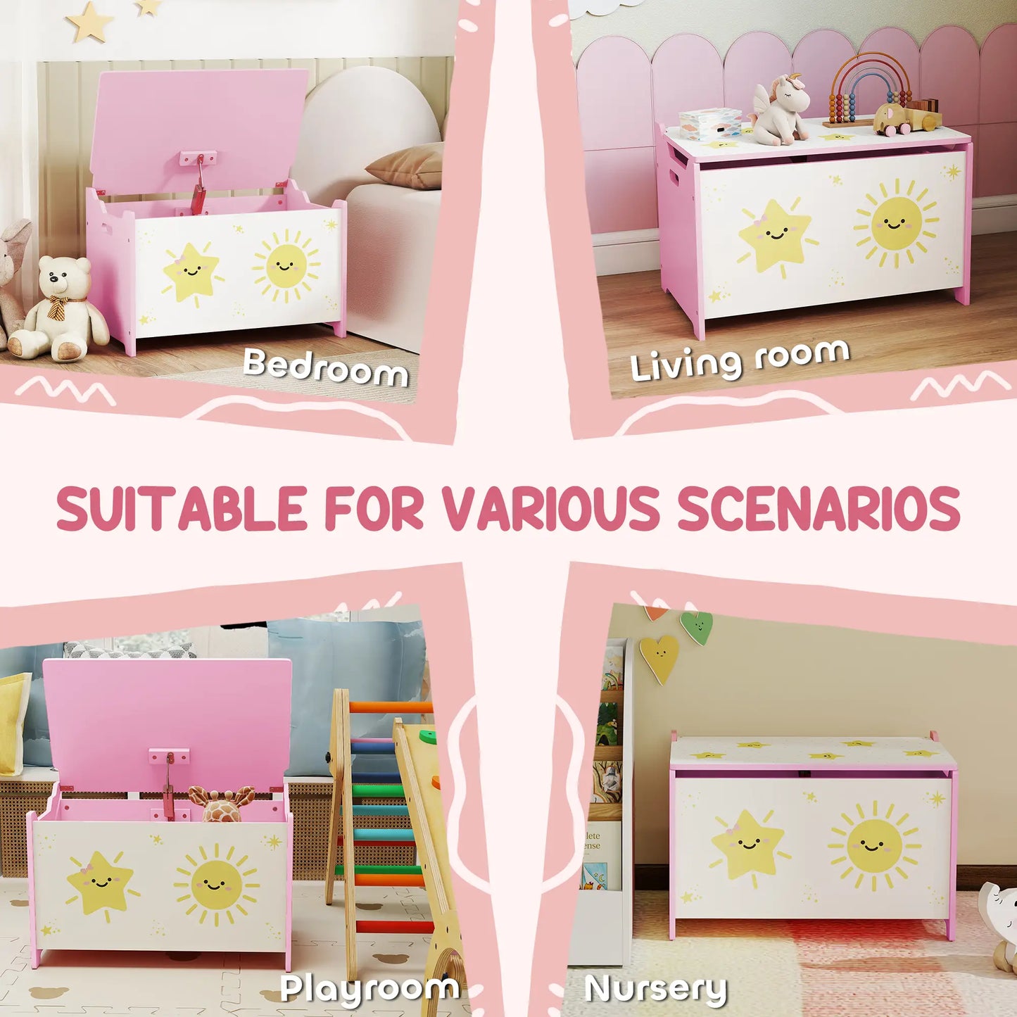 Toy Chest with Lid, Safety Hinges, Groove Handles, Pink Baby & Kids Storage at Gallery Canada