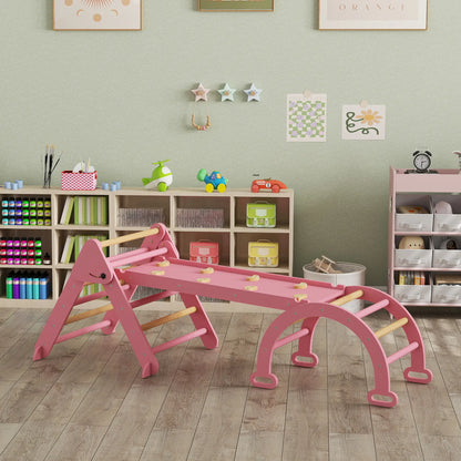 7-in-1 Pikler Triangle Set, Foldable Wooden Climbing Toys, Pink Kids Gym & Playmats at Gallery Canada