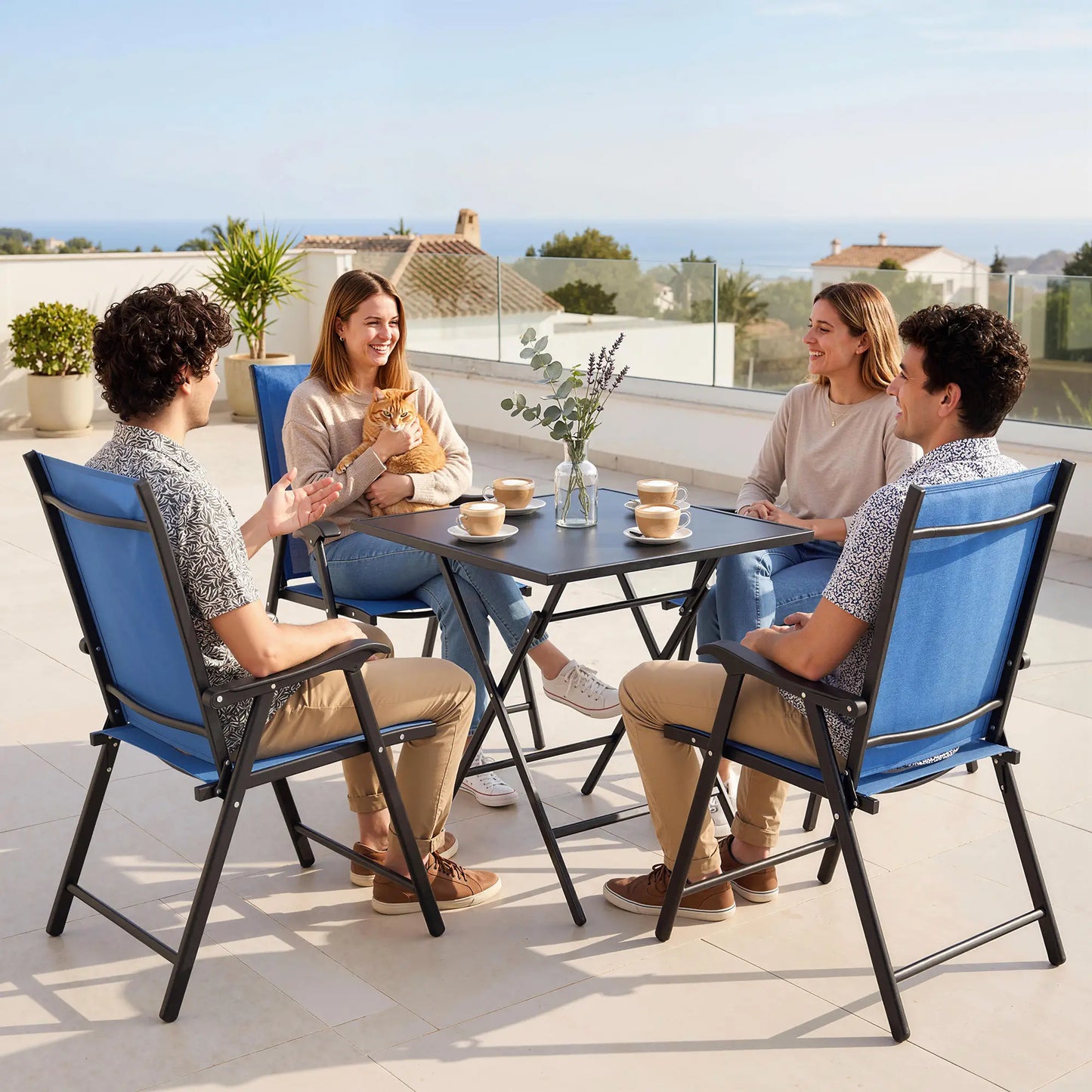 Folding Patio Chairs Set of 4, High Back Outdoor Dining Chairs, Blue Patio Chairs at Gallery Canada