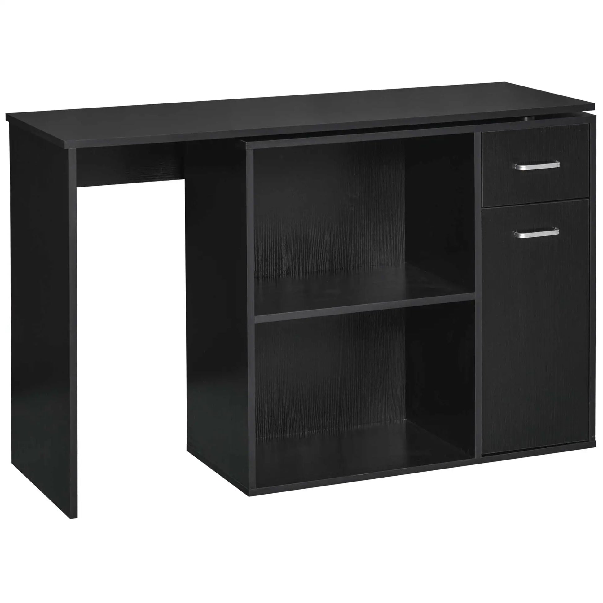 180° Rotating Corner Desk, Storage Shelf Cabinet, Black Writing Desks at Gallery Canada