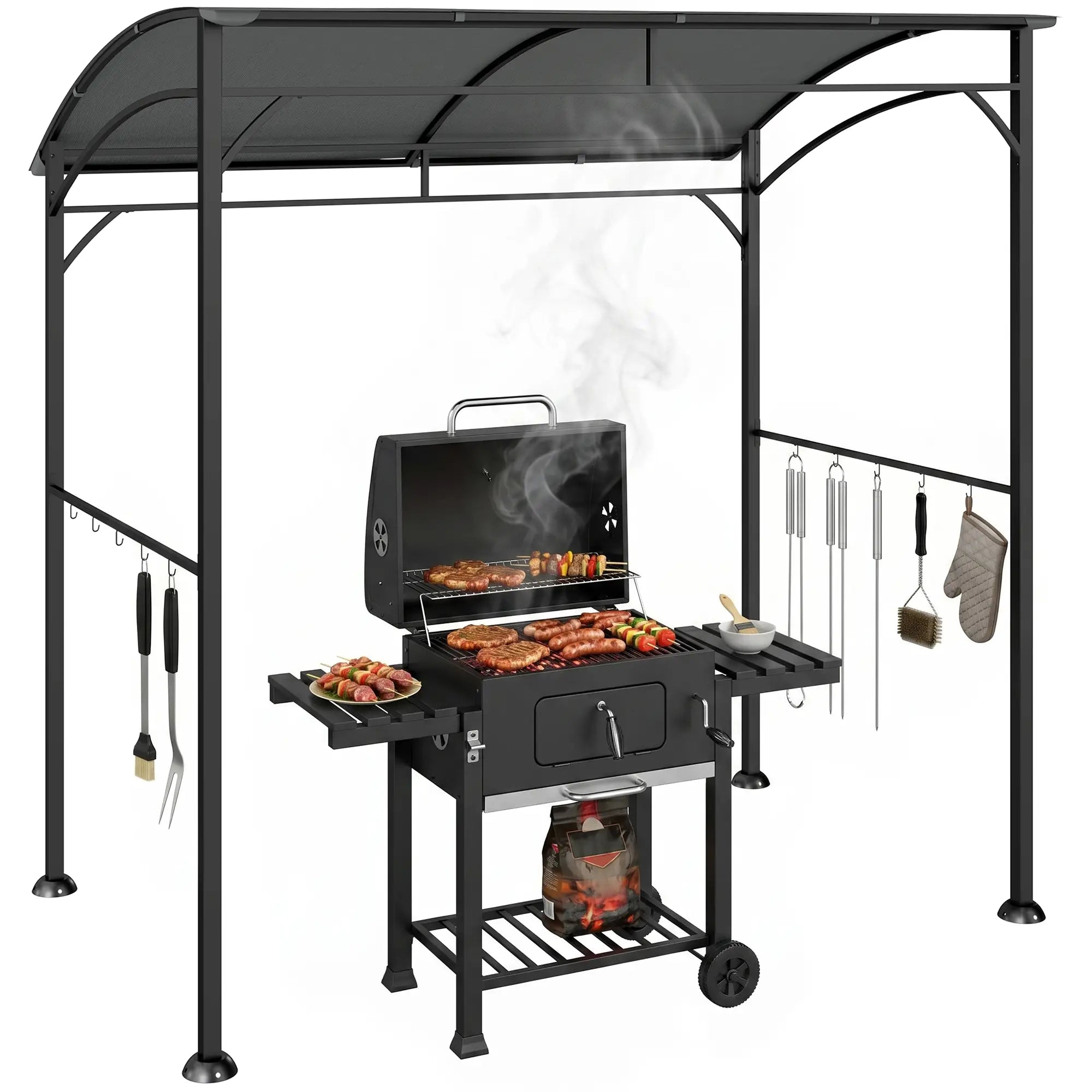 7' x 5' Charcoal Grey Garden Grill Canopy, BBQ Gazebo Tent With Steel Frame, Charcoal Grey BBQ Grill Gazebos at Gallery Canada