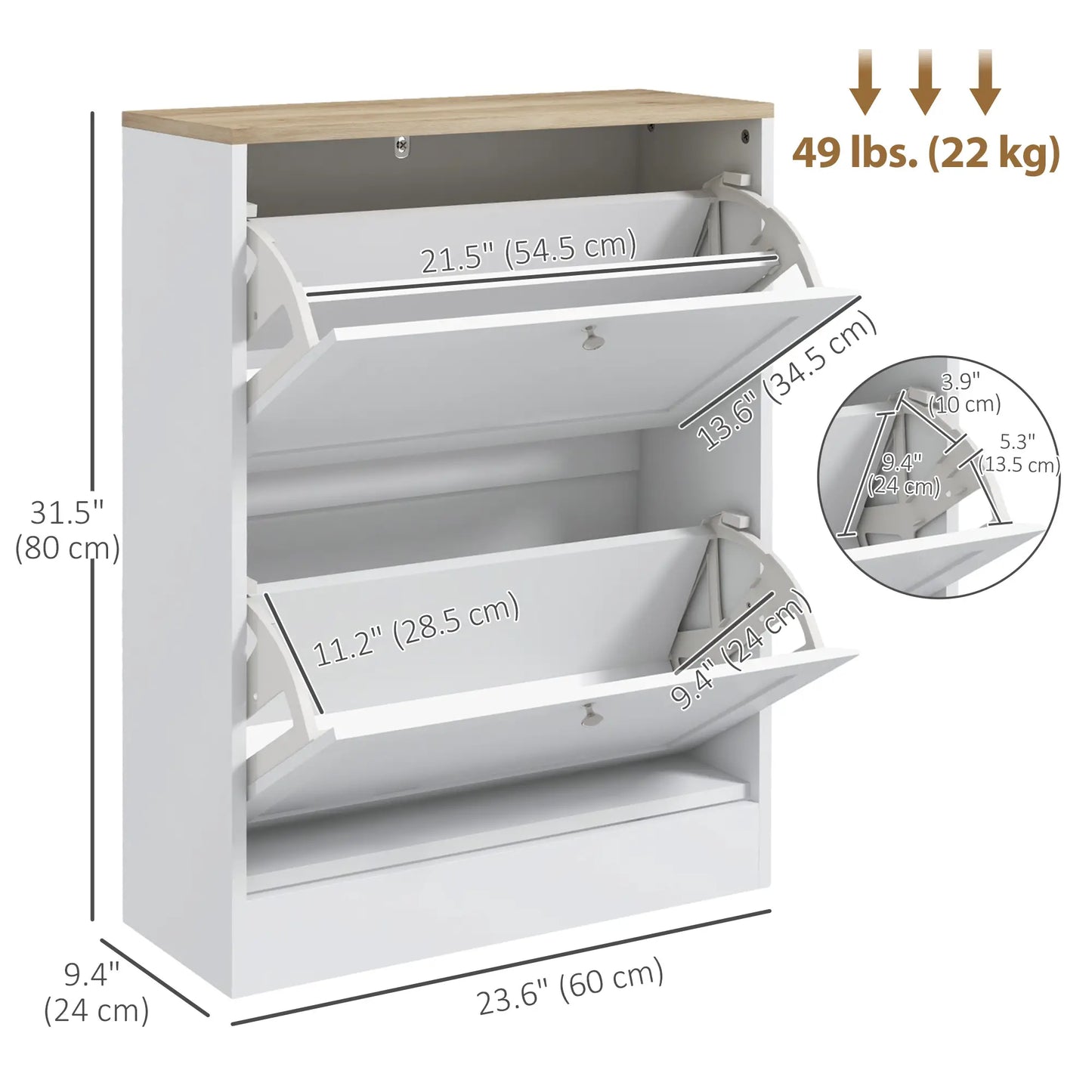 Slim Shoe Storage Cabinet, 2 Flip Drawers, Adjustable Shelves for 12 Pairs, White Shoe Storage Cabinets & Racks at Gallery Canada
