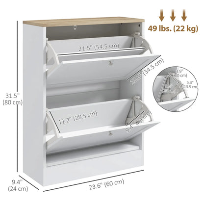 Slim Shoe Storage Cabinet, 2 Flip Drawers, Adjustable Shelves for 12 Pairs, White Shoe Storage Cabinets & Racks at Gallery Canada