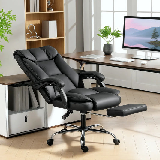 Executive Office Chair, Leather Ergonomic Desk Chair with Footrest, Swivel Recliner, Black Executive & Manager Chairs Black at Gallery Canada