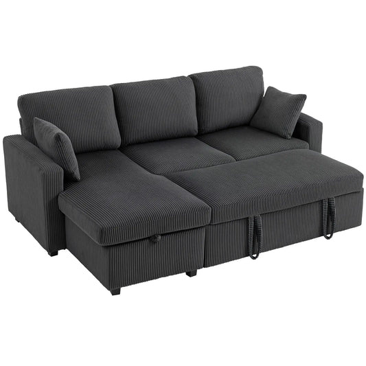 81" Sofa Bed, Pull Out Sleeper with Storage, Corduroy Convertible Couch, Dark Grey Sofas & Reclining Chairs Dark Grey at Gallery Canada