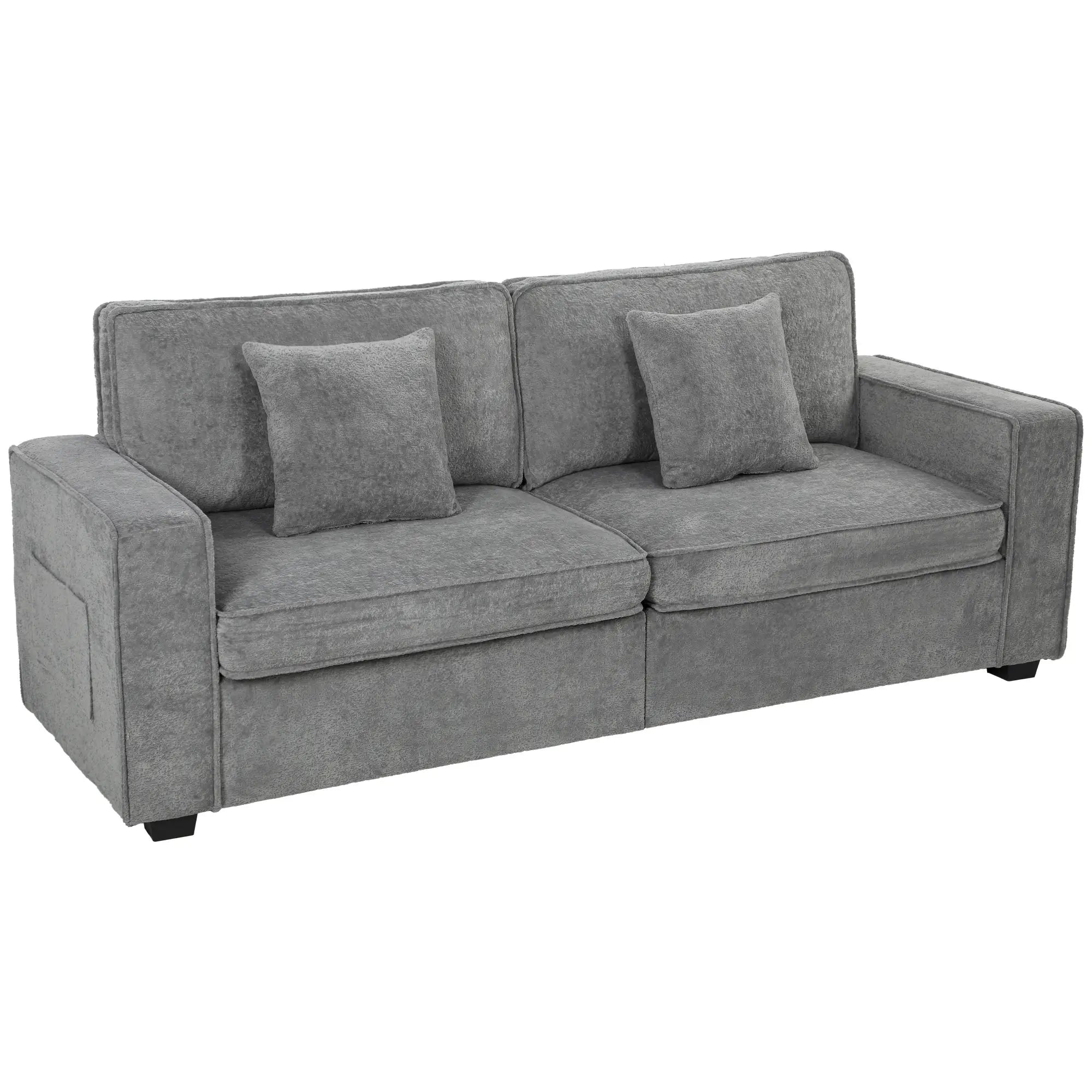 3 Seater Sofa, Thick Cushion, Grey, 2 Pillows, Side Pockets 3-Seater Sofas at Gallery Canada