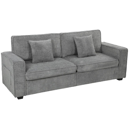 3 Seater Sofa, Thick Cushion, Grey, 2 Pillows, Side Pockets 3-Seater Sofas at Gallery Canada