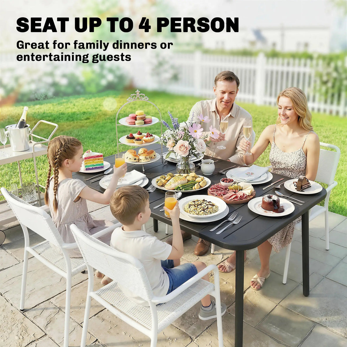47" x 28" Outdoor Dining Table for 4, Rectangular Patio Table with Slatted Top and Rounded Edges, Grey Patio Dining Tables at Gallery Canada