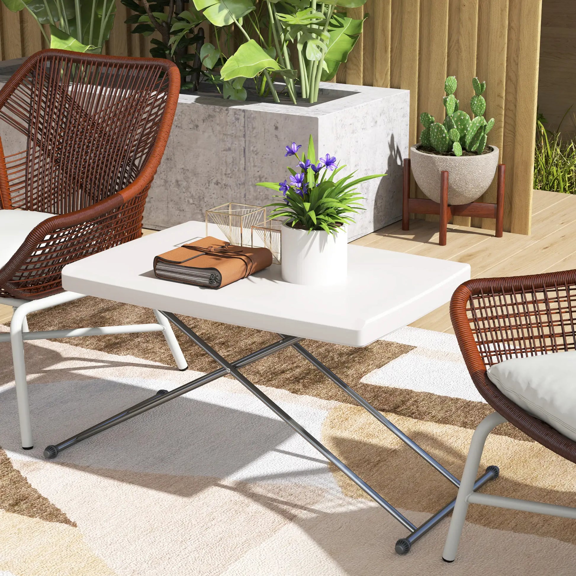 Folding Outdoor Patio Table, 3-Level Adjustable, HDPE Top, Steel Legs, White Patio Dinning Tables at Gallery Canada