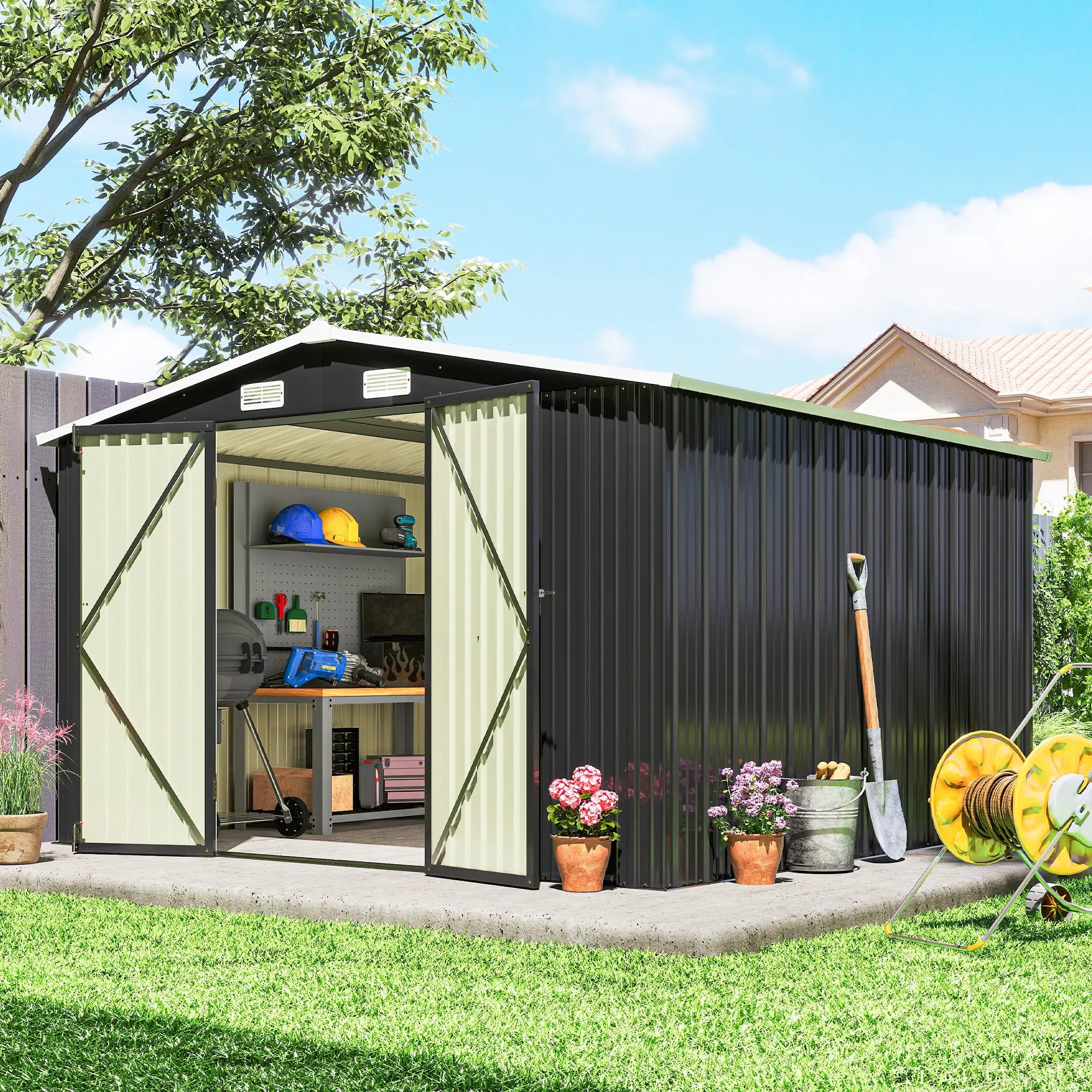 10' x 10' Metal Shed, Heavy Duty Outdoor Storage, Dark Grey Sheds at Gallery Canada