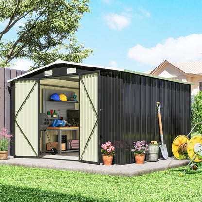 10' x 10' Metal Shed, Heavy Duty Outdoor Storage, Dark Grey Sheds at Gallery Canada
