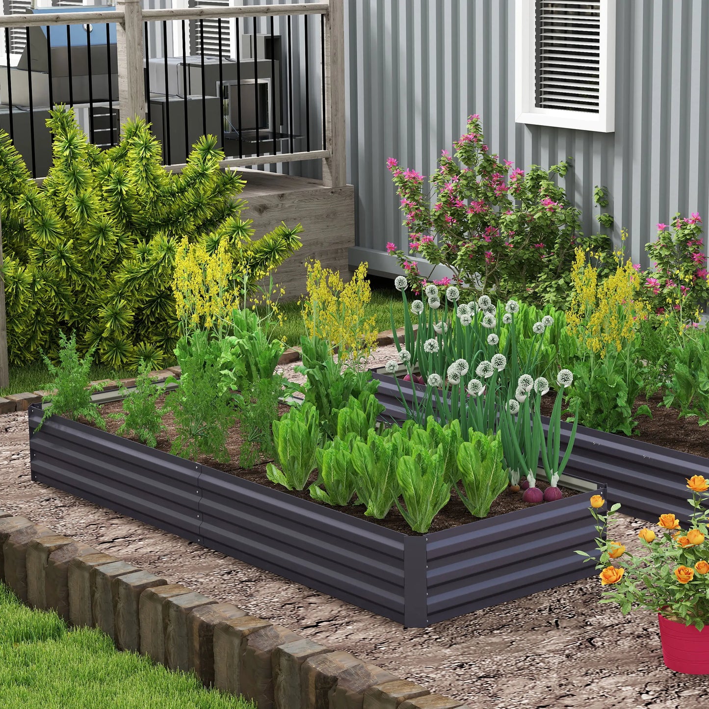 95" x 36" x 12" Galvanized Raised Garden Bed, Metal Planter Box for Flowers, Herbs, Succulents, Grey Galvanized Planter Boxes at Gallery Canada