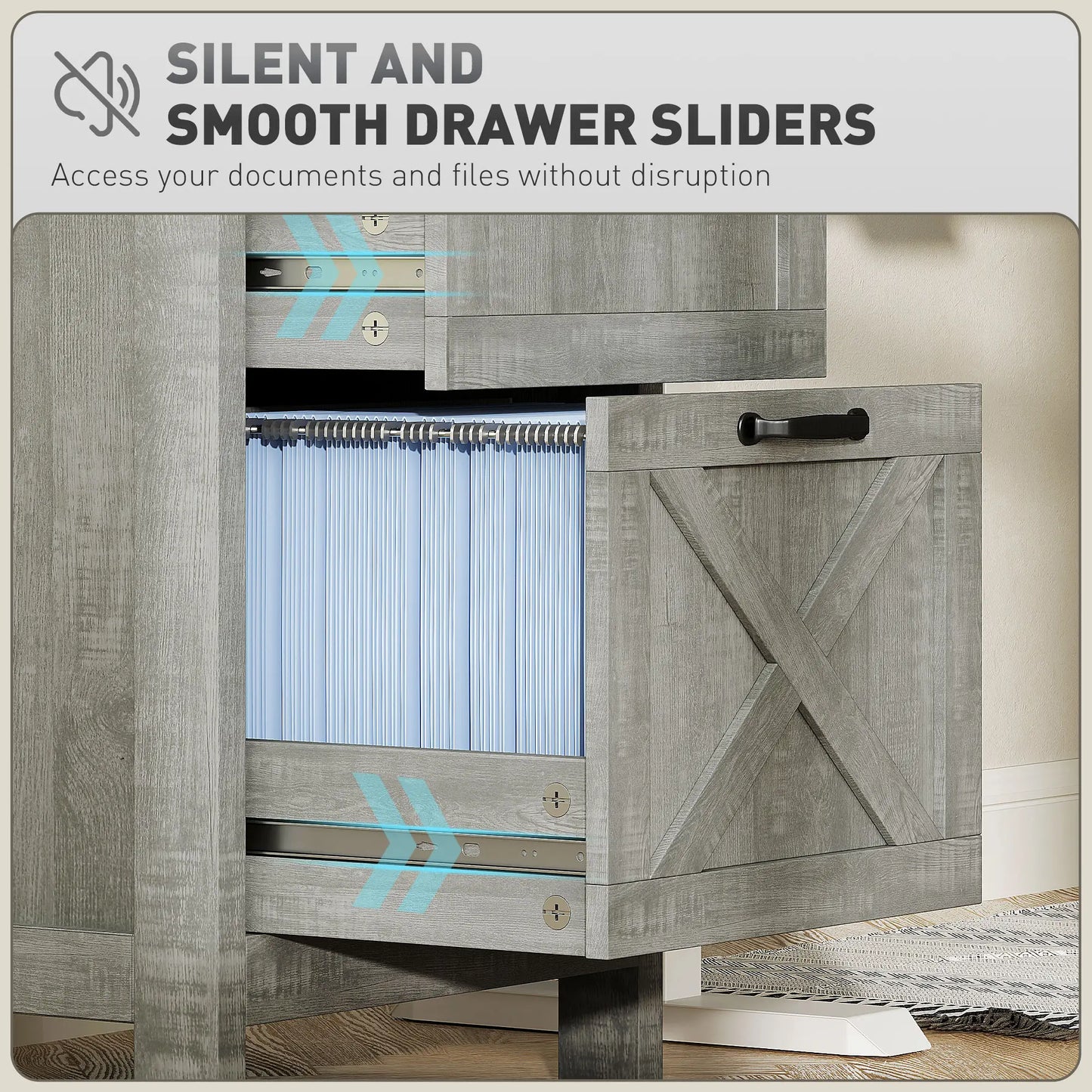 Vertical Filing Cabinet, 2 Drawers, Rustic Farmhouse, A4 Letter Size, Stone Grey Office Cabinets & Cupboards at Gallery Canada