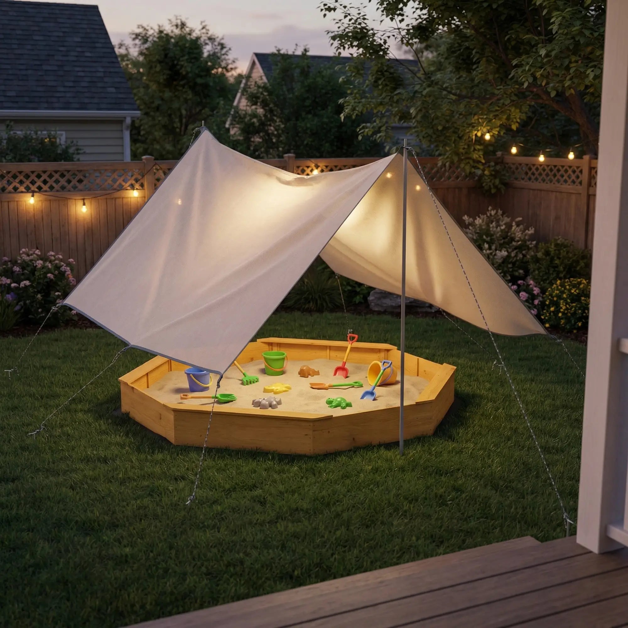 Wooden Kids Sandbox With Large Canopy, 4 Bench Seats, Bottom Liner, Yellow Sandboxes & Accessories at Gallery Canada