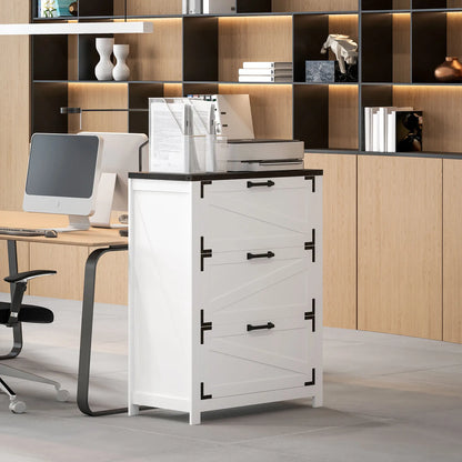 3 Drawer Filing Cabinet, Farmhouse Office Storage, Adjustable Hanging Bars, Letter, A4, Legal Size, White Office Cabinets & Cupboards at Gallery Canada