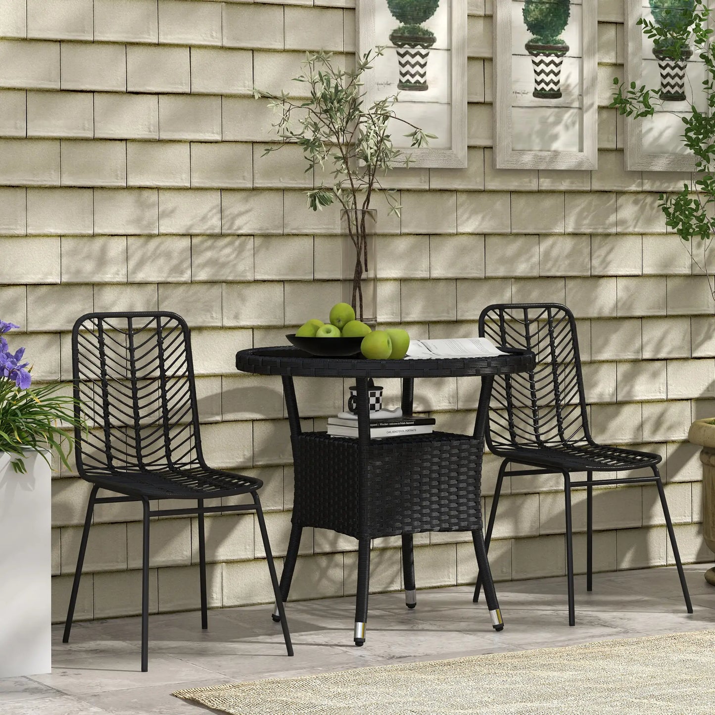 31.5" Outdoor Wicker Dining Table, PE Rattan, Metal Frame, Glass Top, Black Patio Dinning Tables at Gallery Canada