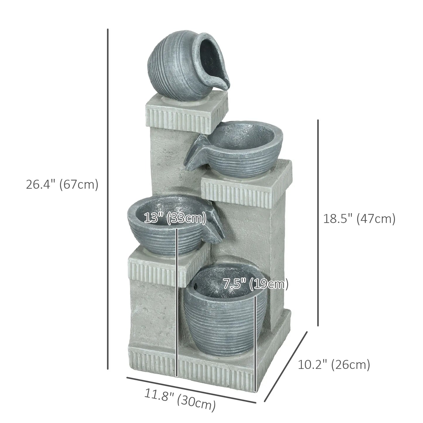 4-Tier Outdoor Jar Water Fountain, LED Lights, Adjustable Flow, 26.4-inch Water Fountains at Gallery Canada