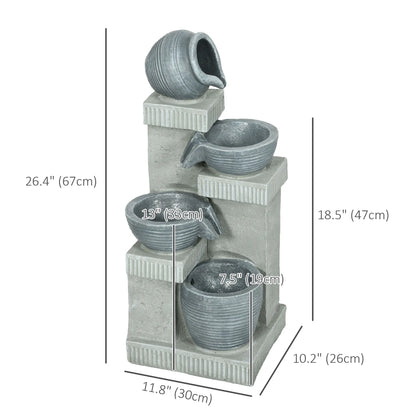4-Tier Outdoor Jar Water Fountain, LED Lights, Adjustable Flow, 26.4-inch Water Fountains at Gallery Canada