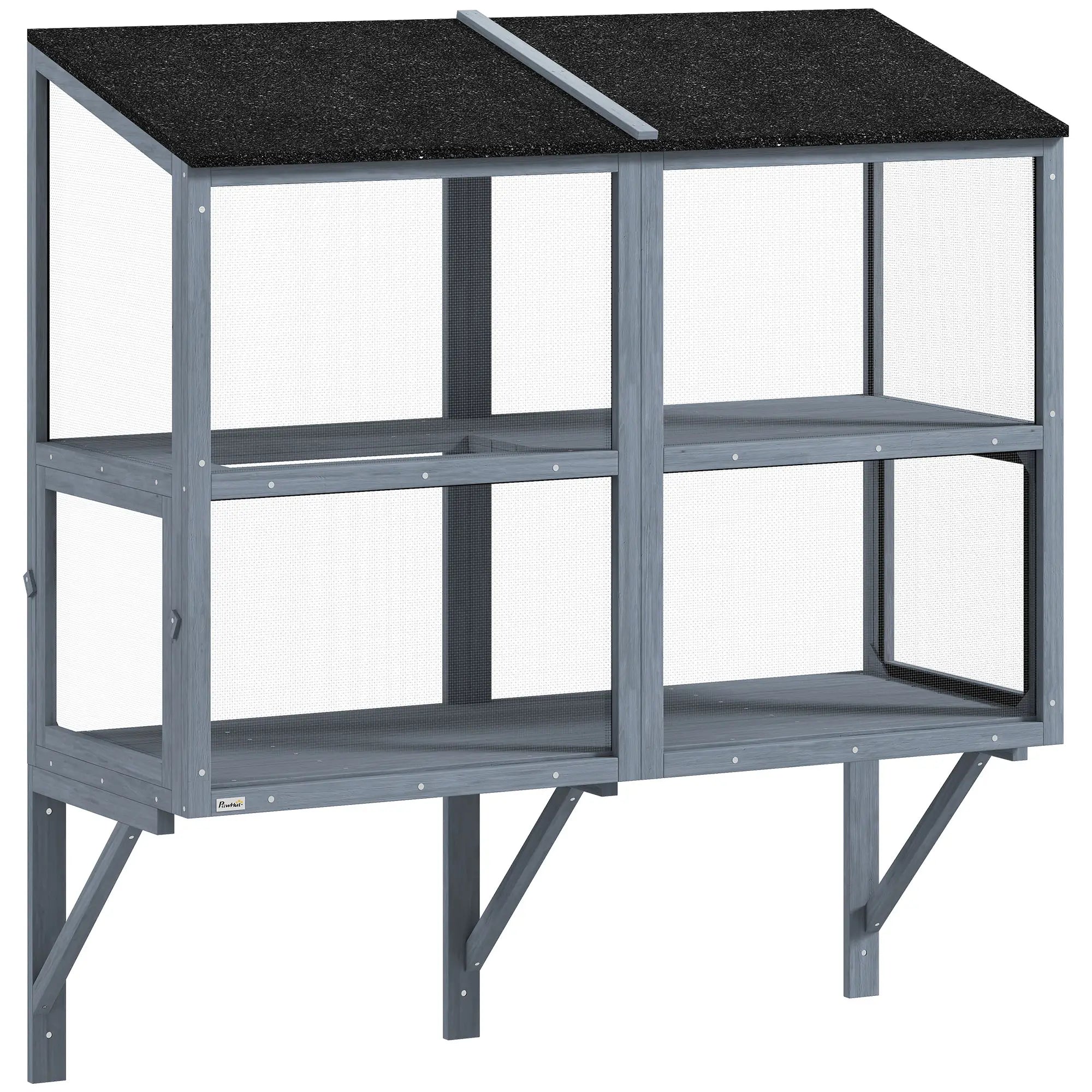 Outdoor Cat Enclosure, Wall-Mounted 2-Level Cat House, Waterproof Roof, 51.2