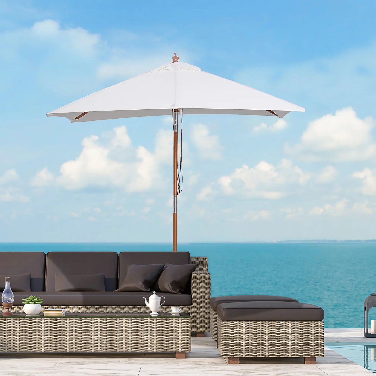 6.6x5ft Fir Wooden Patio Umbrella, Square Market Parasol, Tilt Mechanism, 6 Ribs, Cream White Sun Umbrellas at Gallery Canada