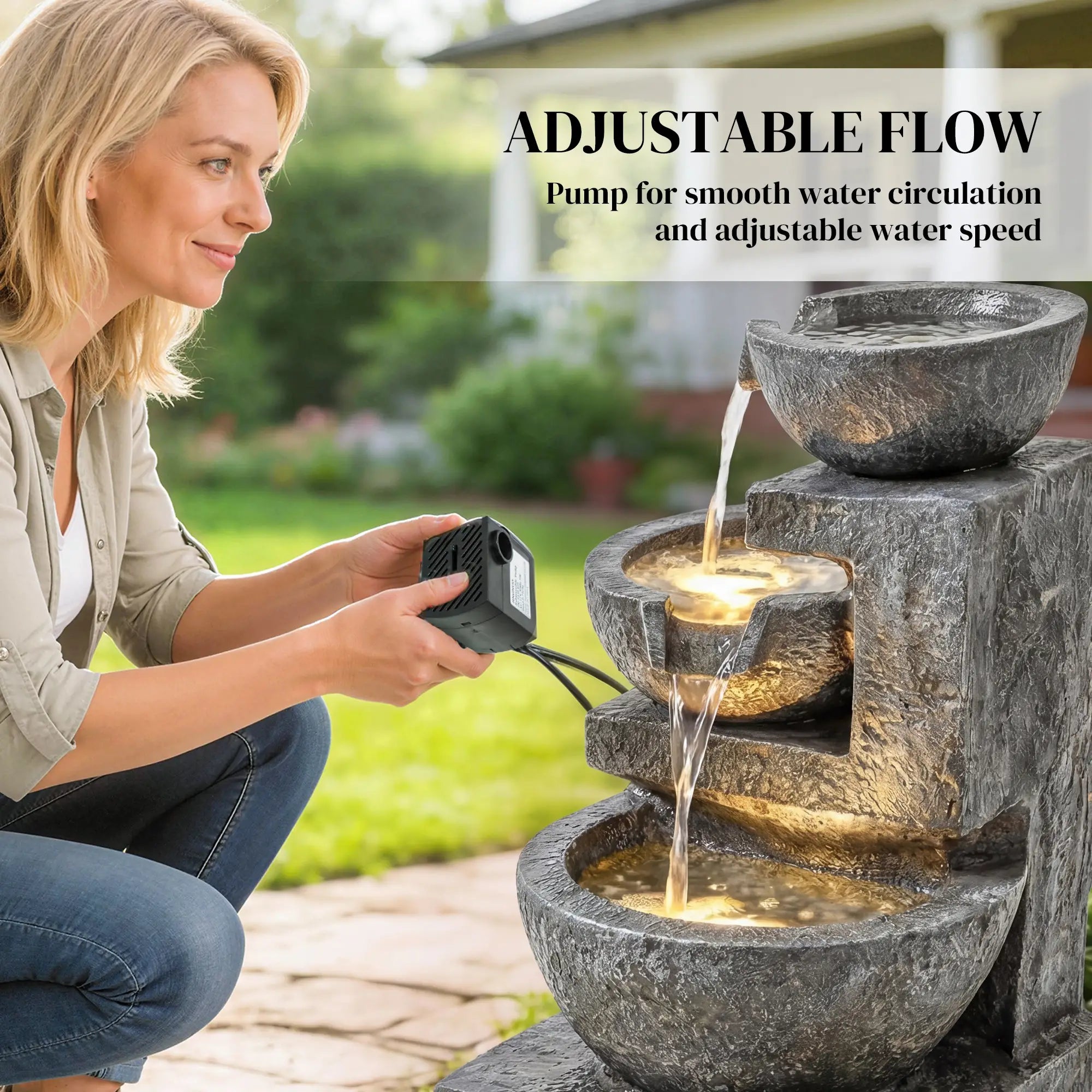 3-Tier Outdoor Water Fountain, Garden Waterfall With LED Lights, Pump Water Fountains at Gallery Canada