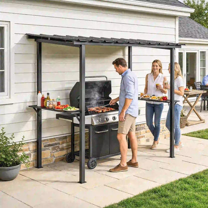 9' x 6' Hardtop Grill Gazebo, With 2 Side Shelves, Black BBQ Grill Gazebos at Gallery Canada