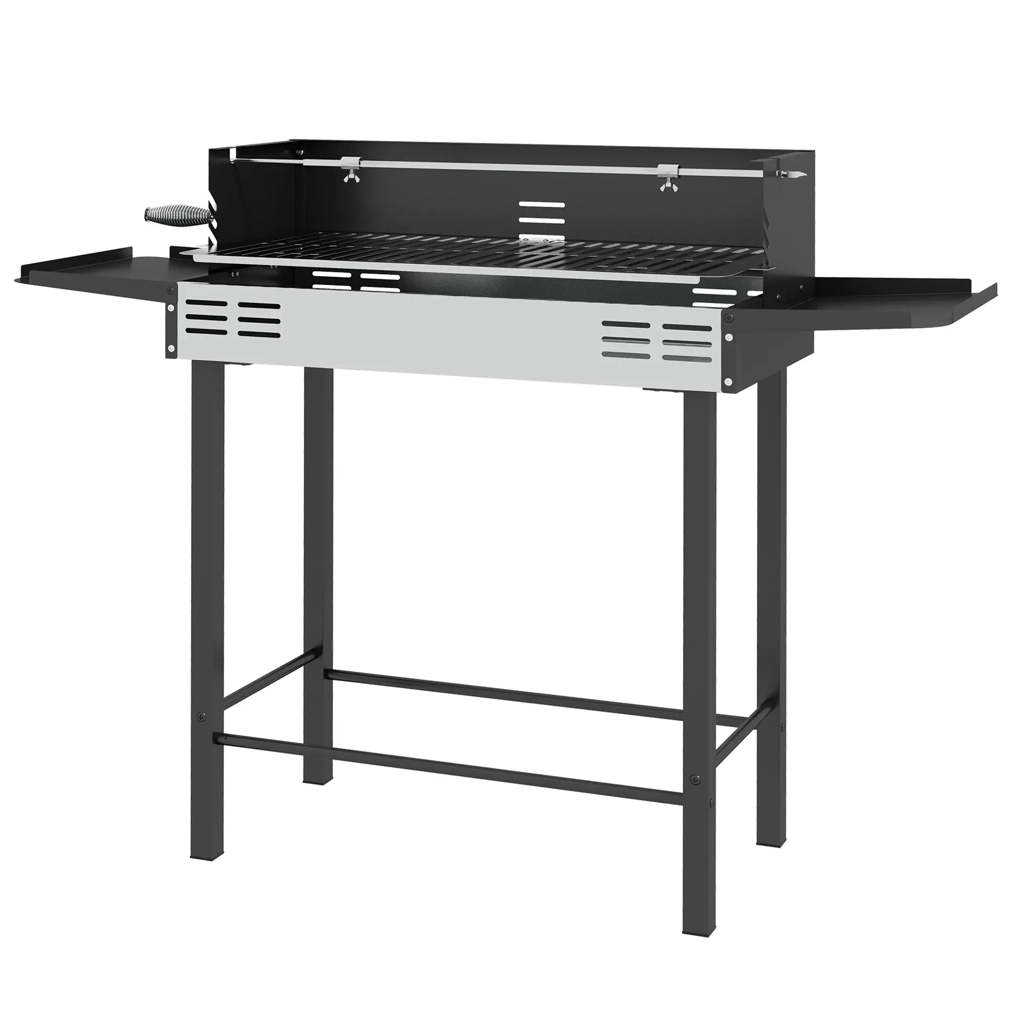 Charcoal Rotisserie Grill, 3-Level Grate, Storage Shelves, Stainless Steel Charcoal BBQ Grils Black, Silver at Gallery Canada