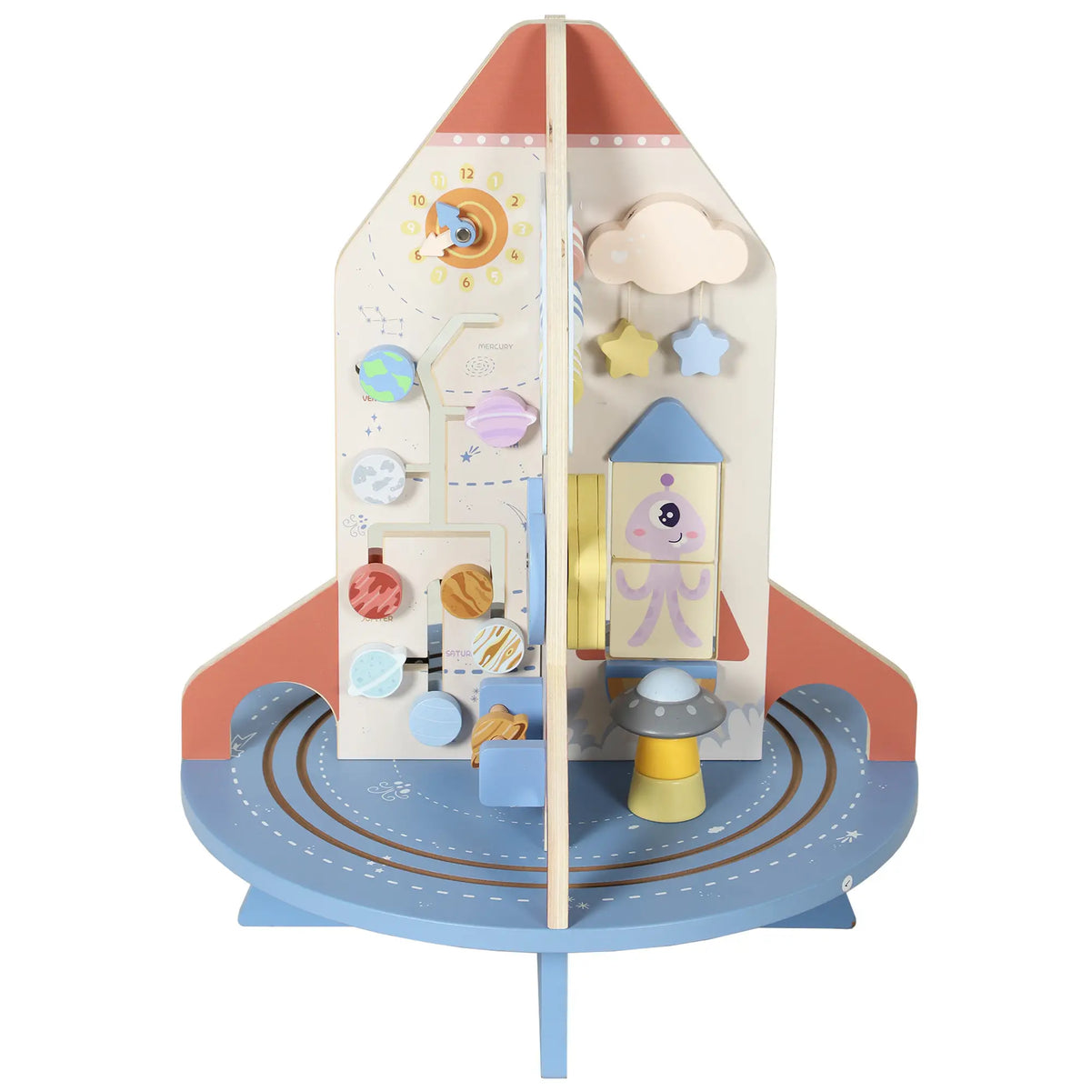 Cube d'activité en bois fusée, trieur de formes et labyrinthe de perles pour tout-petits 24M-6Y