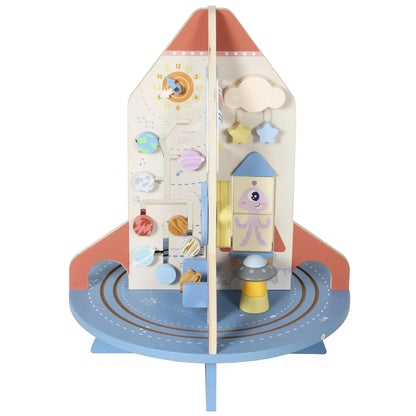 Cube d'activité en bois fusée, trieur de formes et labyrinthe de perles pour tout-petits 24M-6Y