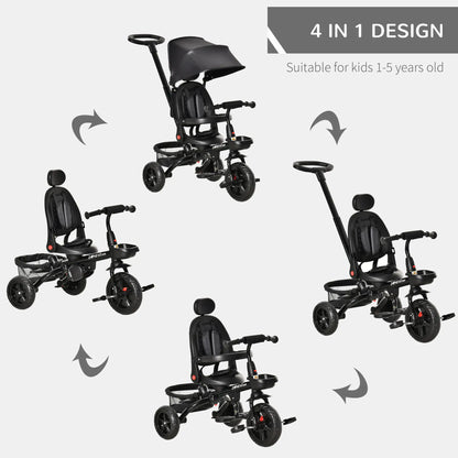Toddler Tricycle, 4 in 1 Kids Trike, Adjustable Seat, Removable Handle, Black Tricycles for Kids at Gallery Canada