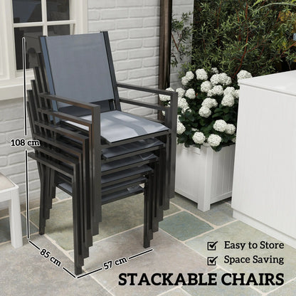 7-Piece Outdoor Dining Set, 6 Stackable Chairs, Rectangle Table, WPC Top
