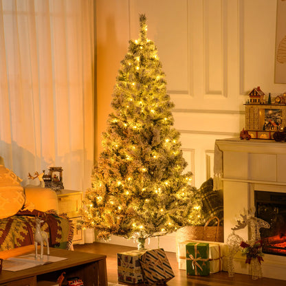 6ft Prelit Snow Flocked Christmas Tree, Metal Base, Warm White LED Pre Lit Christmas Trees at Gallery Canada