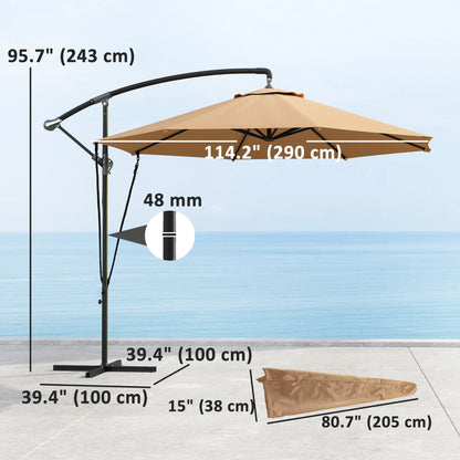 9.5' Cantilever Umbrella With Wind Strap, Cover, Crank, Cross Base, Khaki Offset Cantilever Umbrellas at Gallery Canada