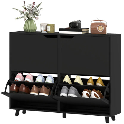 Narrow Shoe Cabinet, 4 Flip Drawers, Adjustable Shelves, 16 Pairs, Black Shoe Storage Cabinets & Racks Black at Gallery Canada