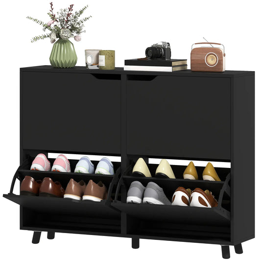 Narrow Shoe Cabinet, 4 Flip Drawers, Adjustable Shelves, 16 Pairs, Black Shoe Storage Cabinets & Racks Black at Gallery Canada