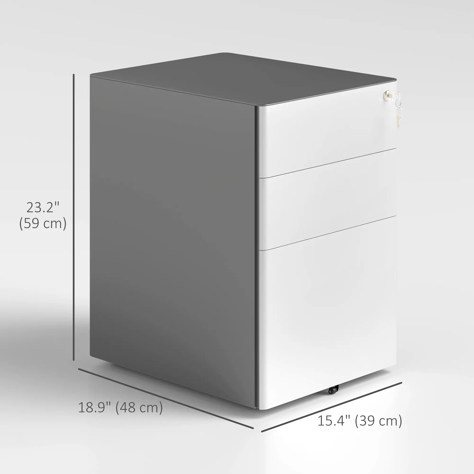 3 Drawer Filing Cabinet, Home Office Storage with Wheels, Lock, Grey and White Office Cabinets & Cupboards at Gallery Canada