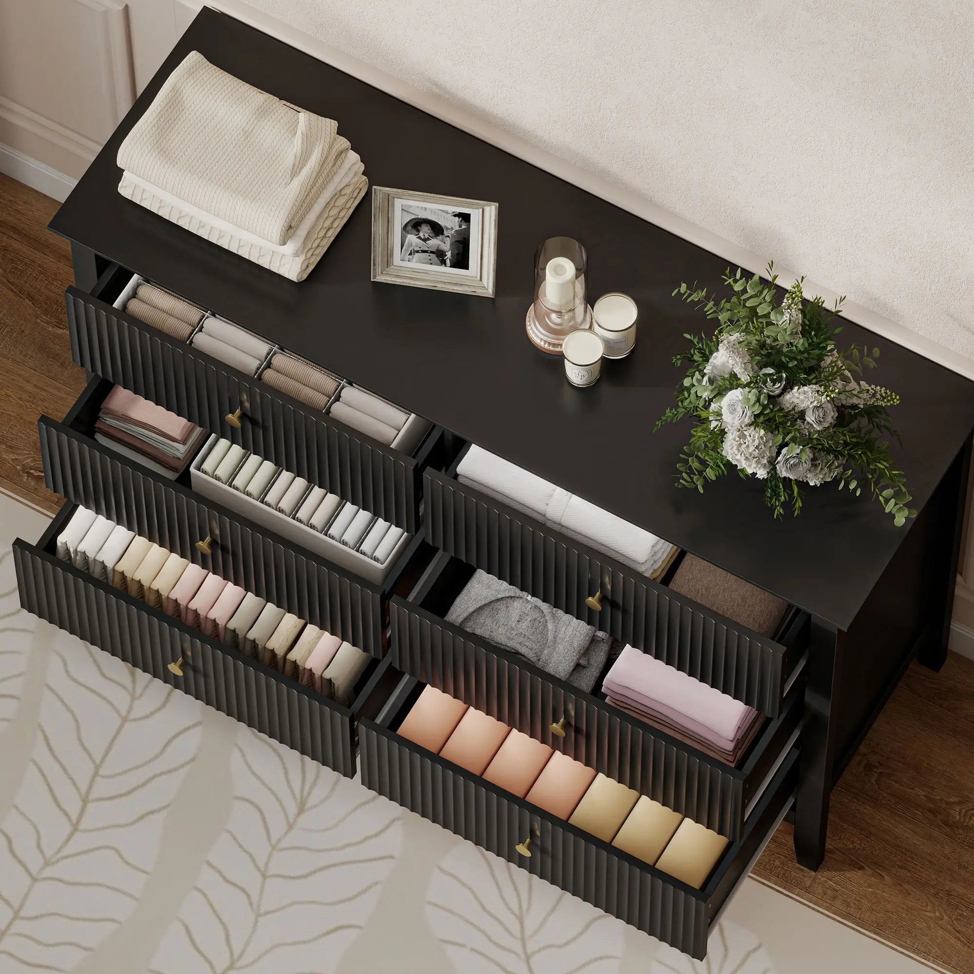 Modern 6 Drawer Dresser, Double Chest, Black Storage Cabinets at Gallery Canada