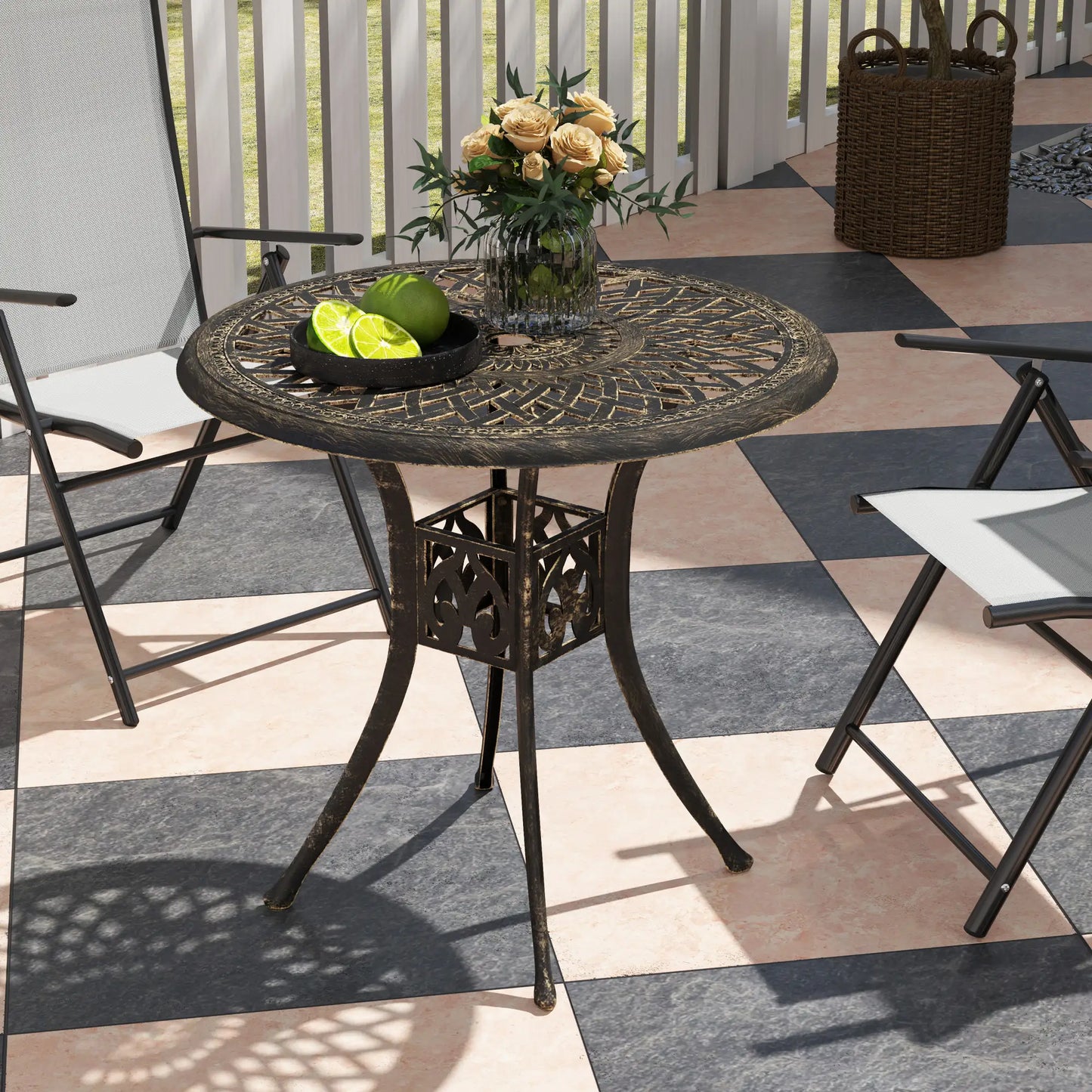 30-Inch Round Patio Dining Table, Cast Aluminum Outdoor Bistro Table, Brown Patio Dining Tables at Gallery Canada