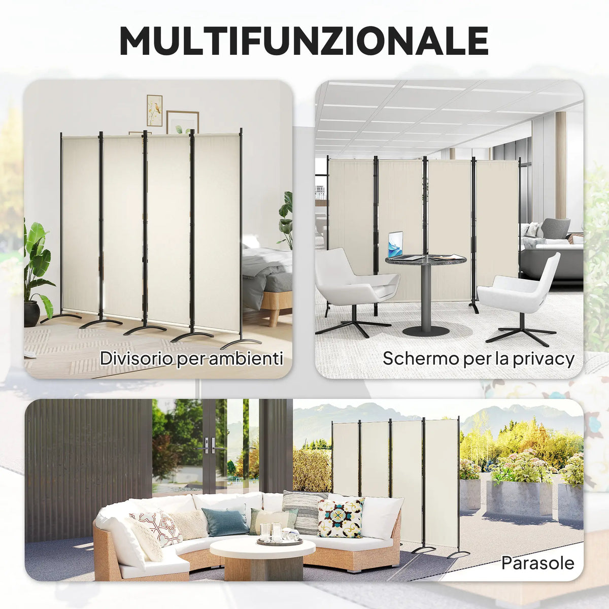 Folding Room Divider, Privacy Screen, 5.6FT Tall, Cream White Side Awnings at Gallery Canada