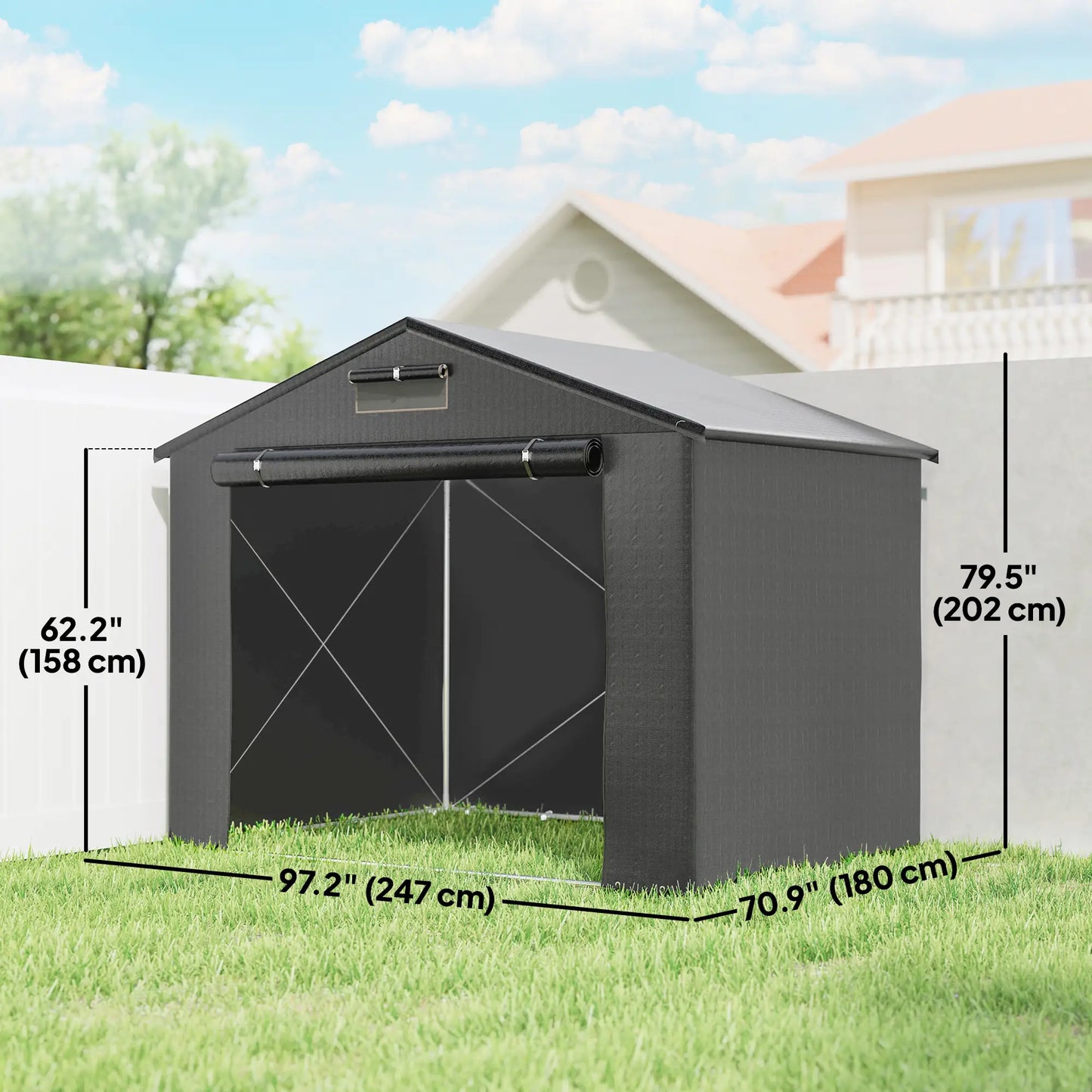 8' x 6' Portable Shed, Waterproof Bike Tent, Dark Grey