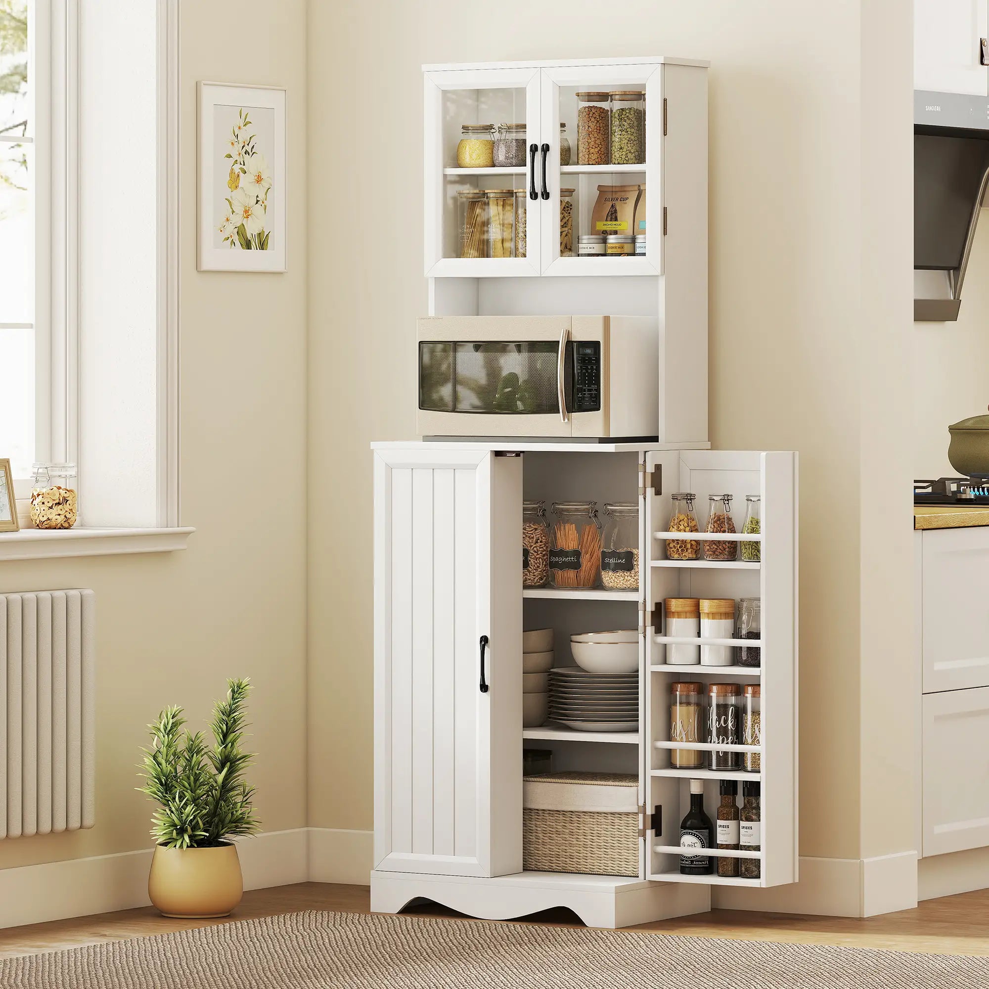 71 Inch Kitchen Pantry Cabinet, Freestanding Hutch with 8 Shelves, White Kitchen Pantry Cabinets at Gallery Canada